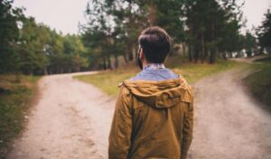 Man walking in forest